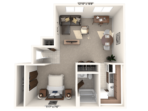 Studio Floor Plan at Bavarian Village Apartments, Indianapolis, IN, 46235